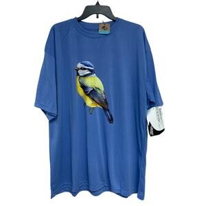 New Hand Printed Womens 3XL Yellow Blue Wild Bird Short Sleeve Crew Neck T Shirt